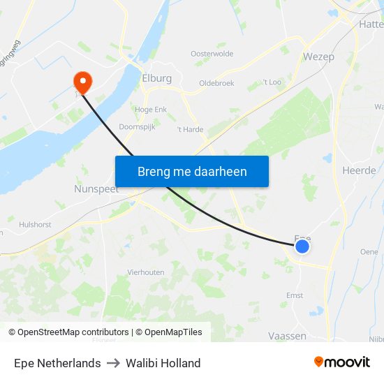 Epe Netherlands to Walibi Holland map