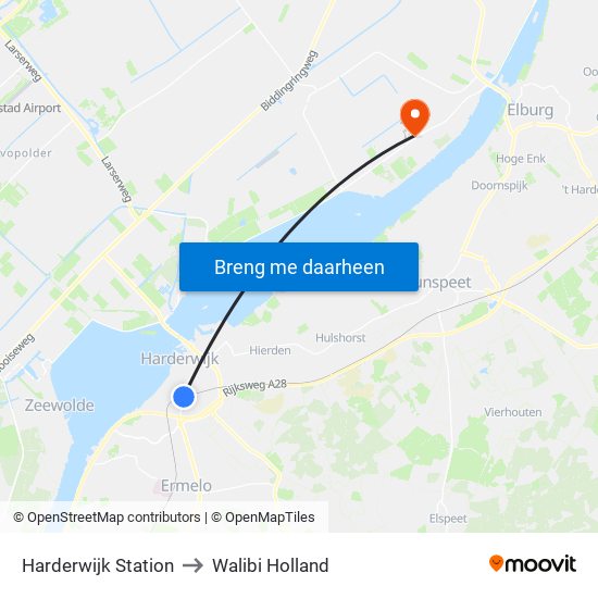 Harderwijk Station to Walibi Holland map