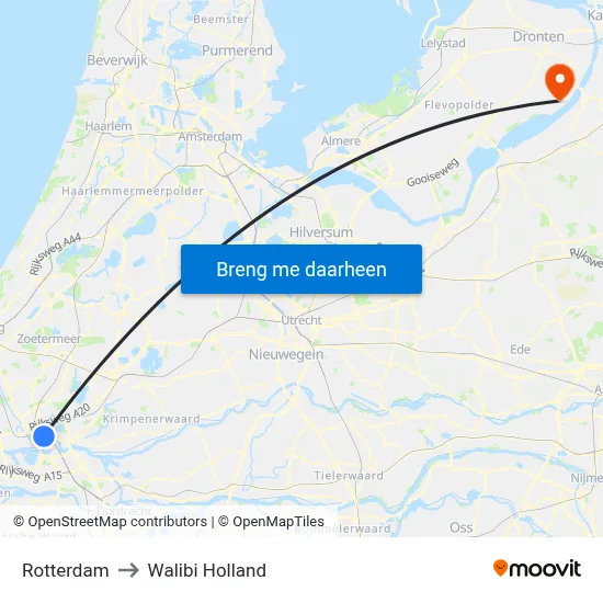 Rotterdam to Walibi Holland map