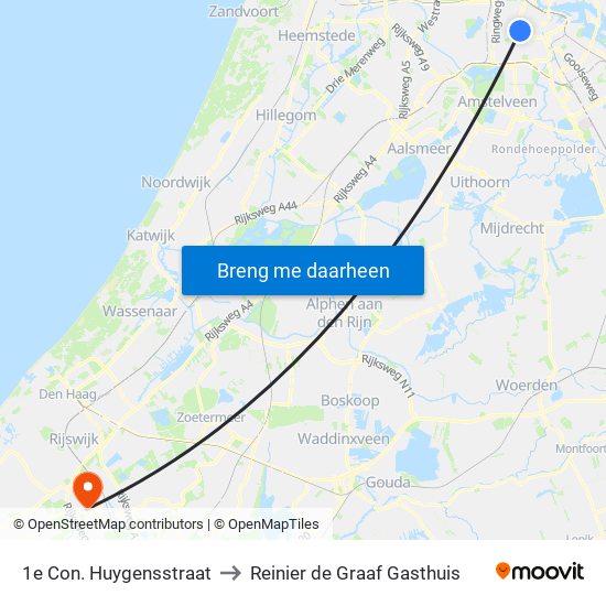 1e Con. Huygensstraat to Reinier de Graaf Gasthuis map