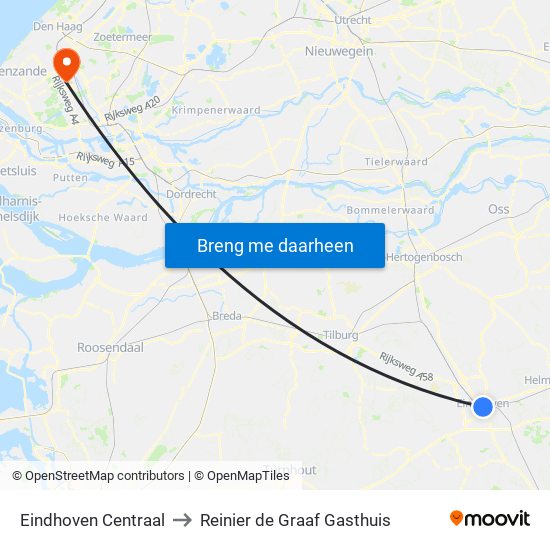 Eindhoven Centraal to Reinier de Graaf Gasthuis map