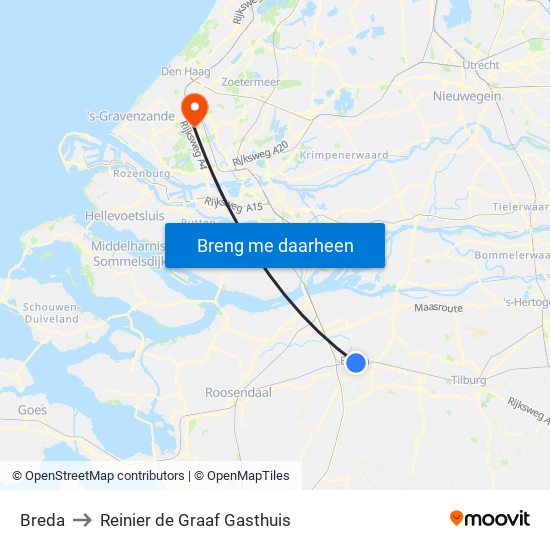 Breda to Reinier de Graaf Gasthuis map