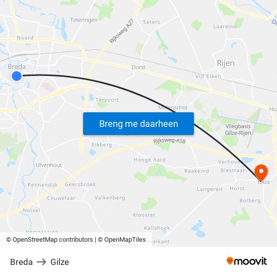 Breda to Gilze map