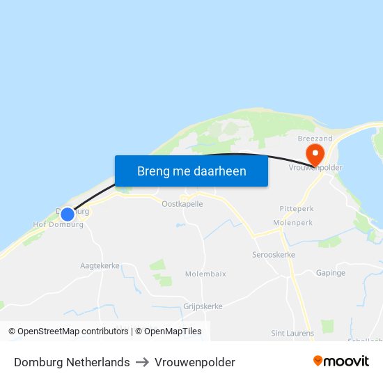 Domburg Netherlands to Vrouwenpolder map