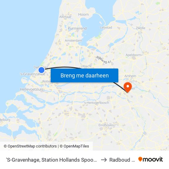 'S-Gravenhage, Station Hollands Spoor (Perron A) to Radboud Umc map