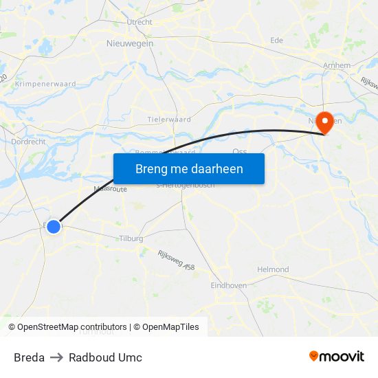 Breda to Radboud Umc map