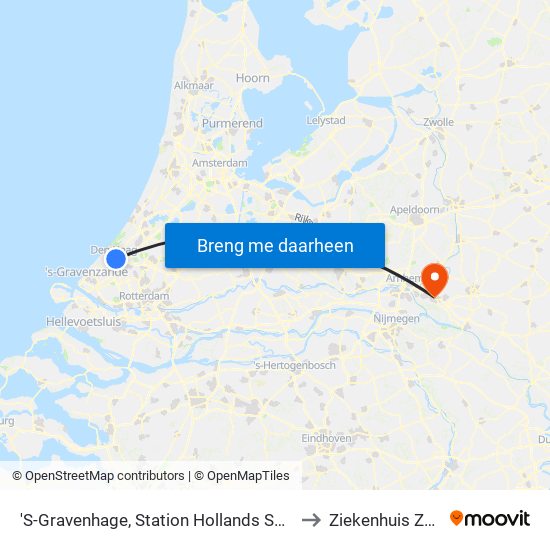 'S-Gravenhage, Station Hollands Spoor (Perron A) to Ziekenhuis Zevenaar map