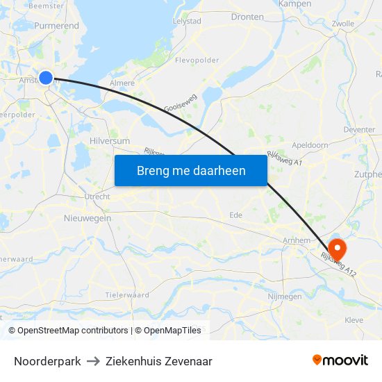 Noorderpark to Ziekenhuis Zevenaar map