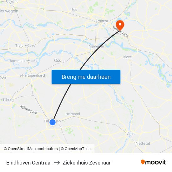 Eindhoven Centraal to Ziekenhuis Zevenaar map