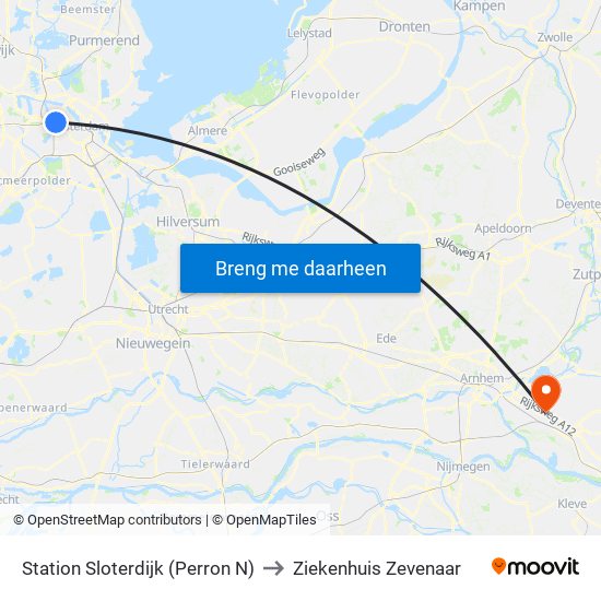 Station Sloterdijk (Perron N) to Ziekenhuis Zevenaar map