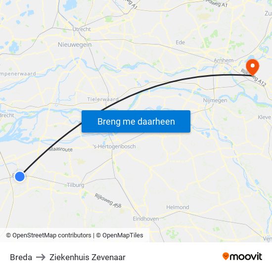 Breda to Ziekenhuis Zevenaar map