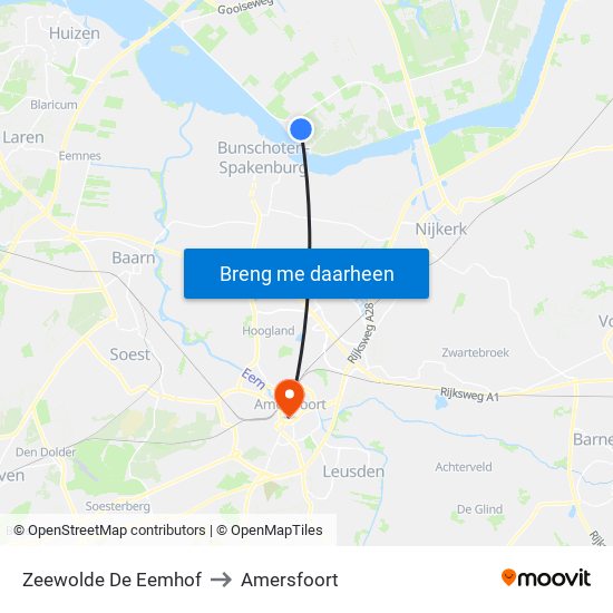 Zeewolde De Eemhof to Amersfoort map