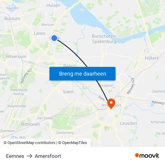 Eemnes to Amersfoort map