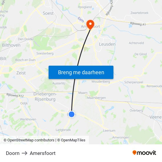 Doorn to Amersfoort map