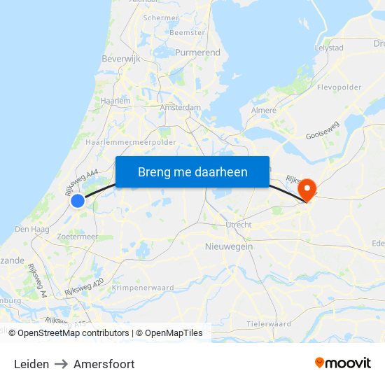 Leiden to Amersfoort map