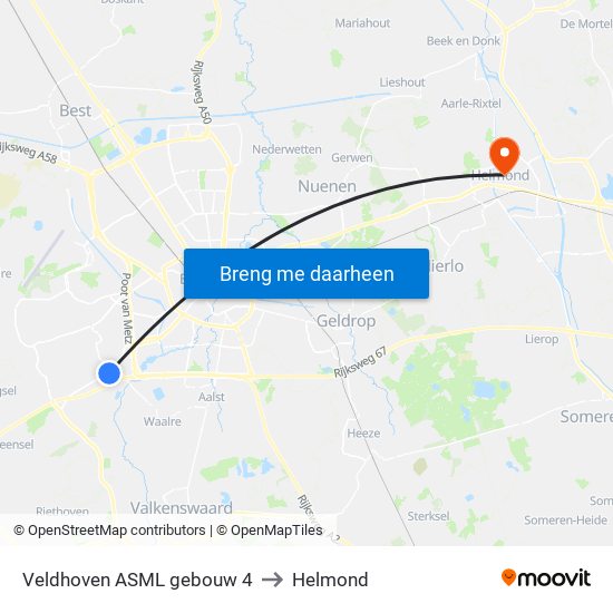 Veldhoven ASML gebouw 4 to Helmond map