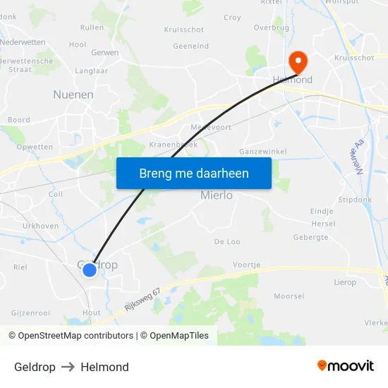 Geldrop to Helmond map