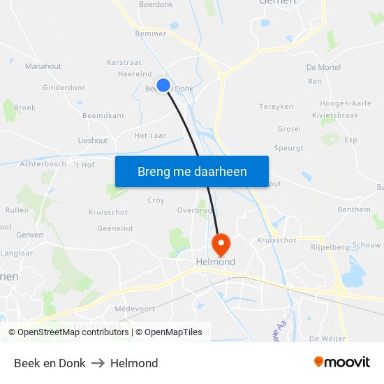 Beek en Donk to Helmond map