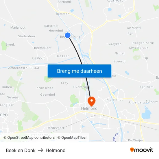 Beek en Donk to Helmond map