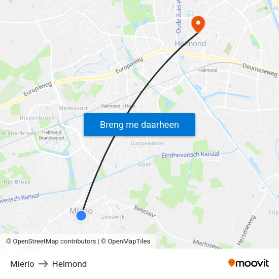 Mierlo to Helmond map