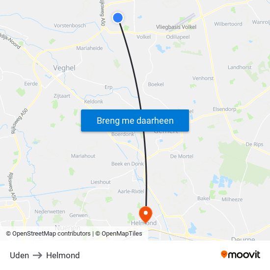 Uden to Helmond map