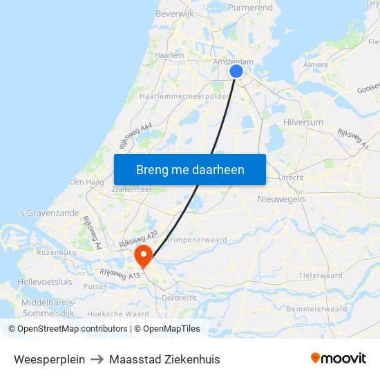 Weesperplein to Maasstad Ziekenhuis map