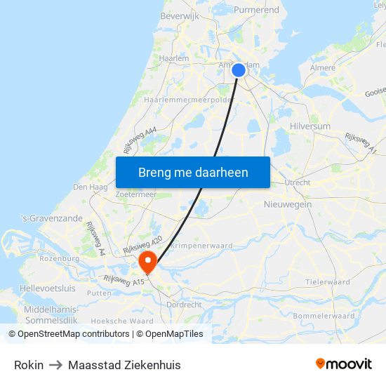 Rokin to Maasstad Ziekenhuis map