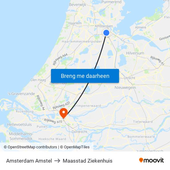 Amsterdam Amstel to Maasstad Ziekenhuis map