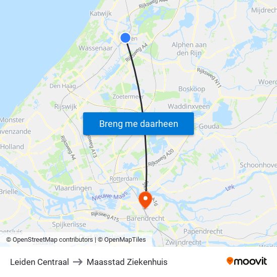 Leiden Centraal to Maasstad Ziekenhuis map