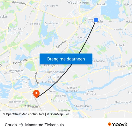 Gouda to Maasstad Ziekenhuis map