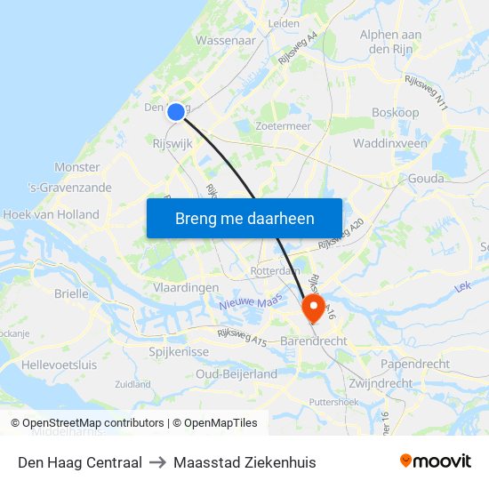 Den Haag Centraal to Maasstad Ziekenhuis map
