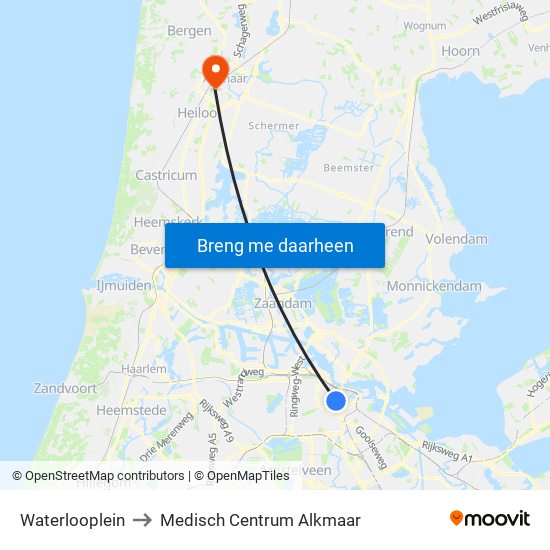 Waterlooplein to Medisch Centrum Alkmaar map