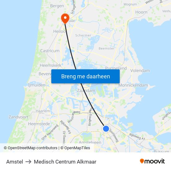 Amstel to Medisch Centrum Alkmaar map