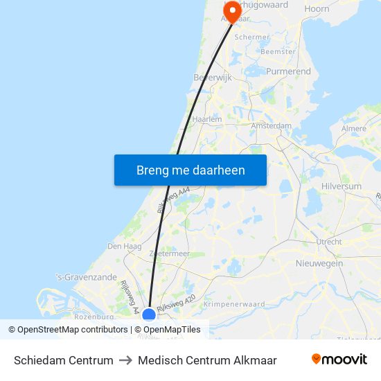 Schiedam Centrum to Medisch Centrum Alkmaar map