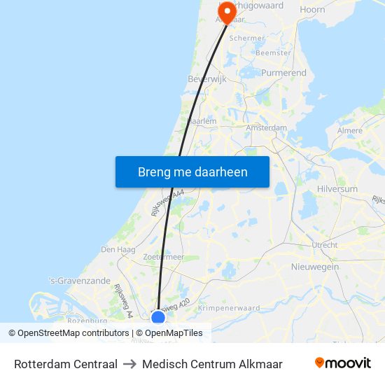 Rotterdam Centraal to Medisch Centrum Alkmaar map