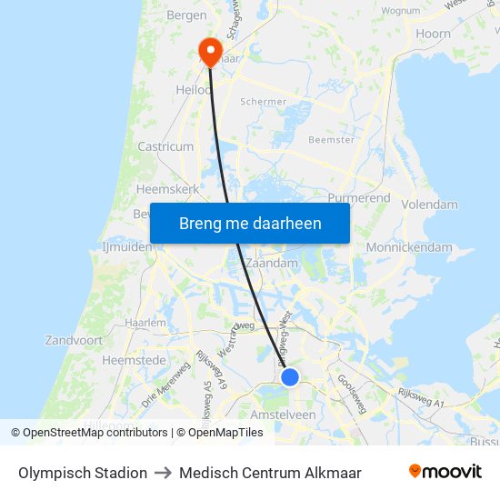Olympisch Stadion to Medisch Centrum Alkmaar map
