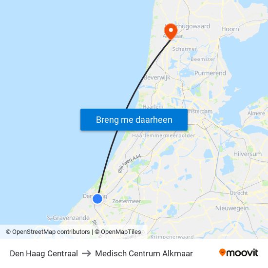 Den Haag Centraal to Medisch Centrum Alkmaar map