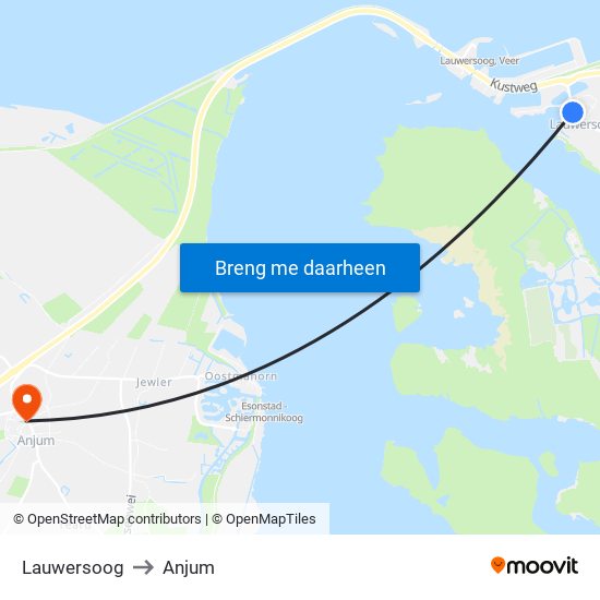 Lauwersoog to Anjum map