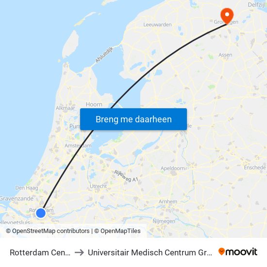 Rotterdam Centraal to Universitair Medisch Centrum Groningen map