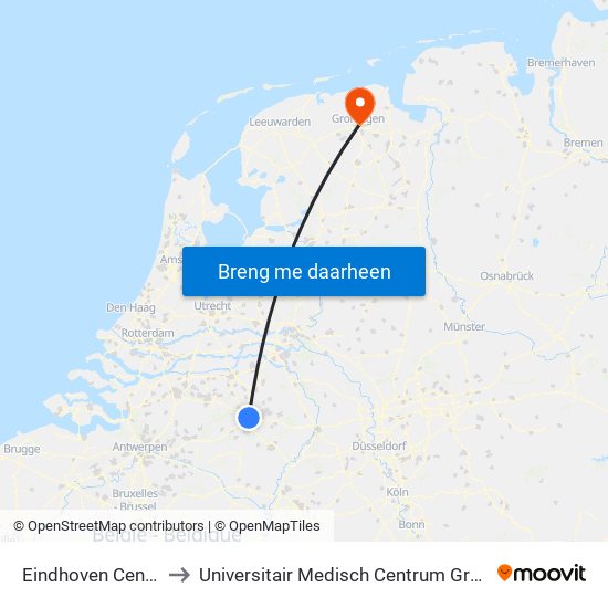 Eindhoven Centraal to Universitair Medisch Centrum Groningen map