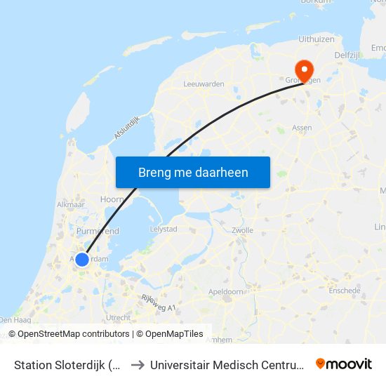 Station Sloterdijk (Perron N) to Universitair Medisch Centrum Groningen map