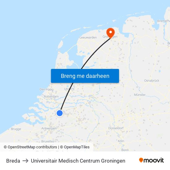 Breda to Universitair Medisch Centrum Groningen map