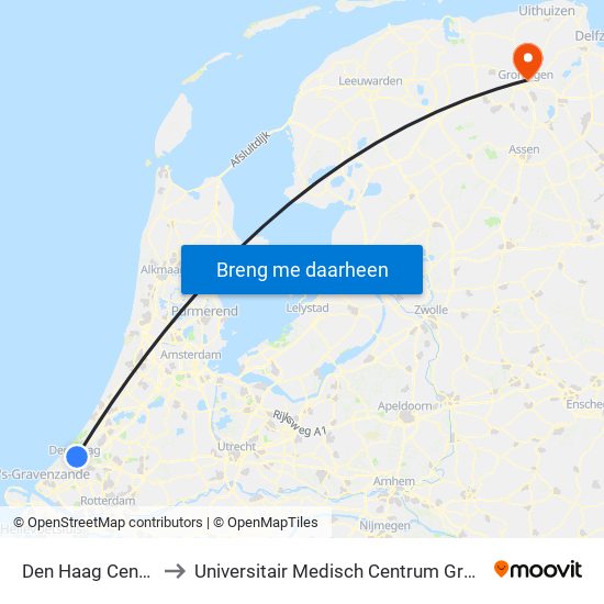 Den Haag Centraal to Universitair Medisch Centrum Groningen map