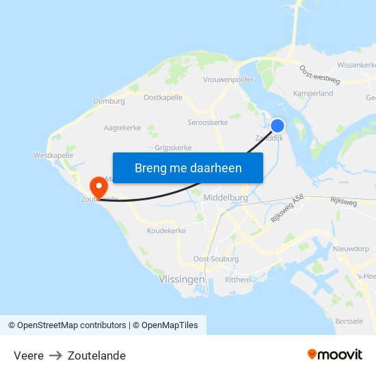 Veere to Zoutelande map