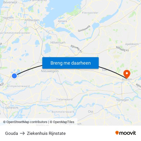 Gouda to Ziekenhuis Rijnstate map