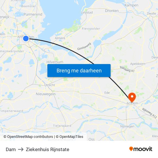 Dam to Ziekenhuis Rijnstate map