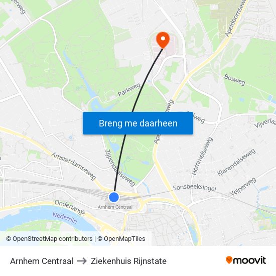 Arnhem Centraal to Ziekenhuis Rijnstate map