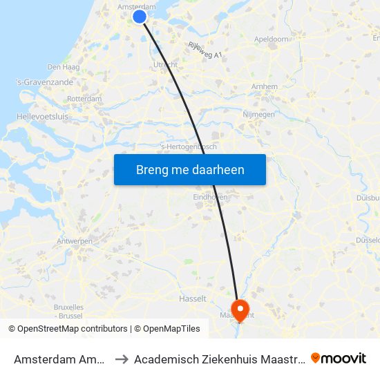 Amsterdam Amstel to Academisch Ziekenhuis Maastricht map