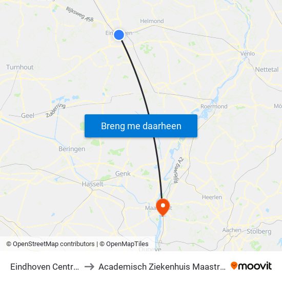 Eindhoven Centraal to Academisch Ziekenhuis Maastricht map