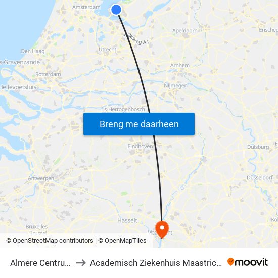 Almere Centrum to Academisch Ziekenhuis Maastricht map